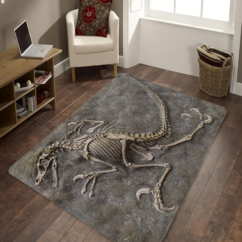 Soft and thick area rug designed with dinosaur fossils, measuring 8mm in thickness. This rug is machine washable and suitable for use in the bathroom, kitchen, living room, or bedroom. It serves as a versatile indoor decor mat, perfect for adding a touch