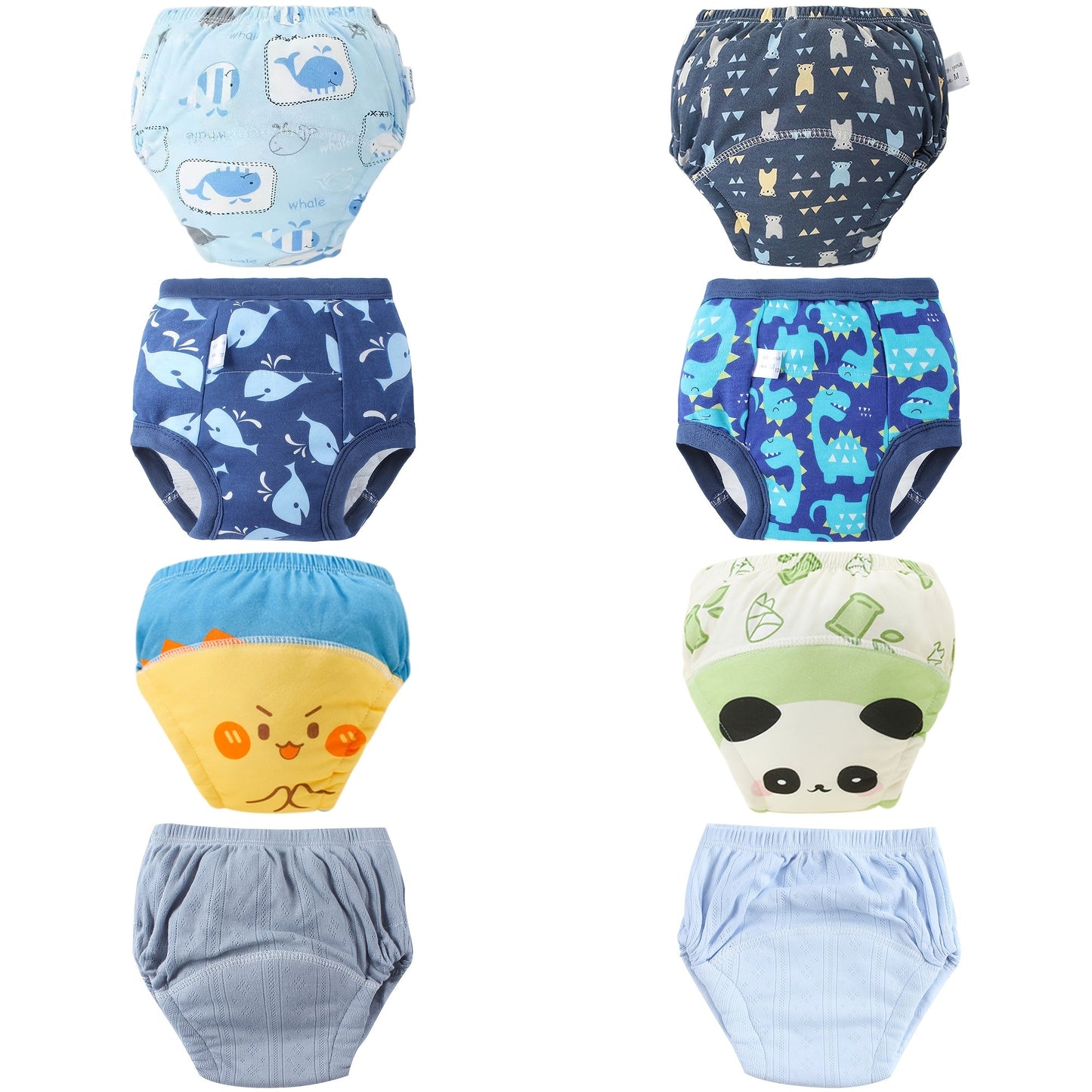 Set of 8 Training Pants with Adorable Animal Prints | Reusable and Machine Washable | Ideal for Potty Training and Gifts | Available in Blue, Grey, and Light Blue