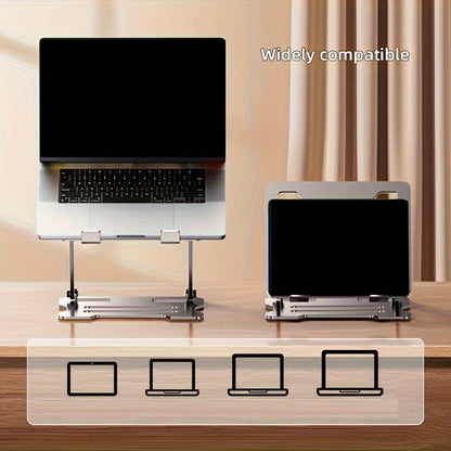 Adjustable laptop stand with ergonomic design, easily adjustable height, ultra-portable and foldable. Compatible with 10-16 inch laptops, made of durable carbon steel. Available in silver