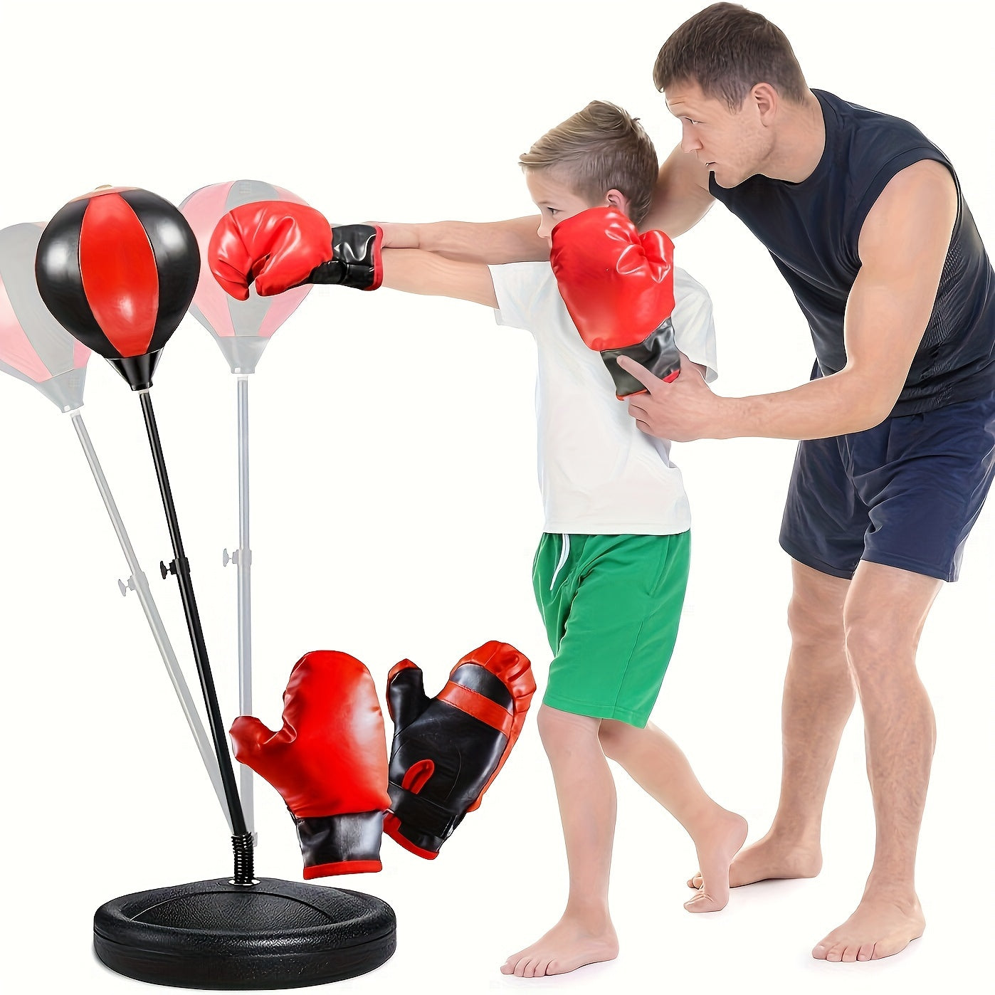 Adjustable kids' boxing punch bag with stand - 103.12cm tall, gloves included for boys and girls, ideal outdoor sports toy.