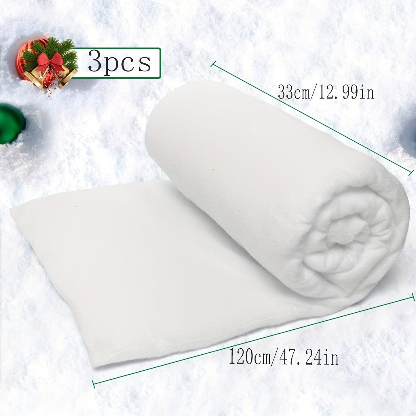 Christmas Snow Blanket Roll (1/3 Piece, 33*120cm) for Festive Decorations - Ideal for Country Displays, Under Christmas Trees - Thick, Soft White Fluffy Fake Snow Cover for Winter and Holiday Decor