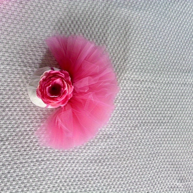 Magical Magenta Ballet Tutu Set for Newborn Girls - Includes Fluffy Tulle Skirt and Matching Headband with Floral Accents. Perfect for Baby Photo Shoots, Birthday Celebrations, and Cherished Keepsake Moments. Made from Soft Nylon Material, this Infant