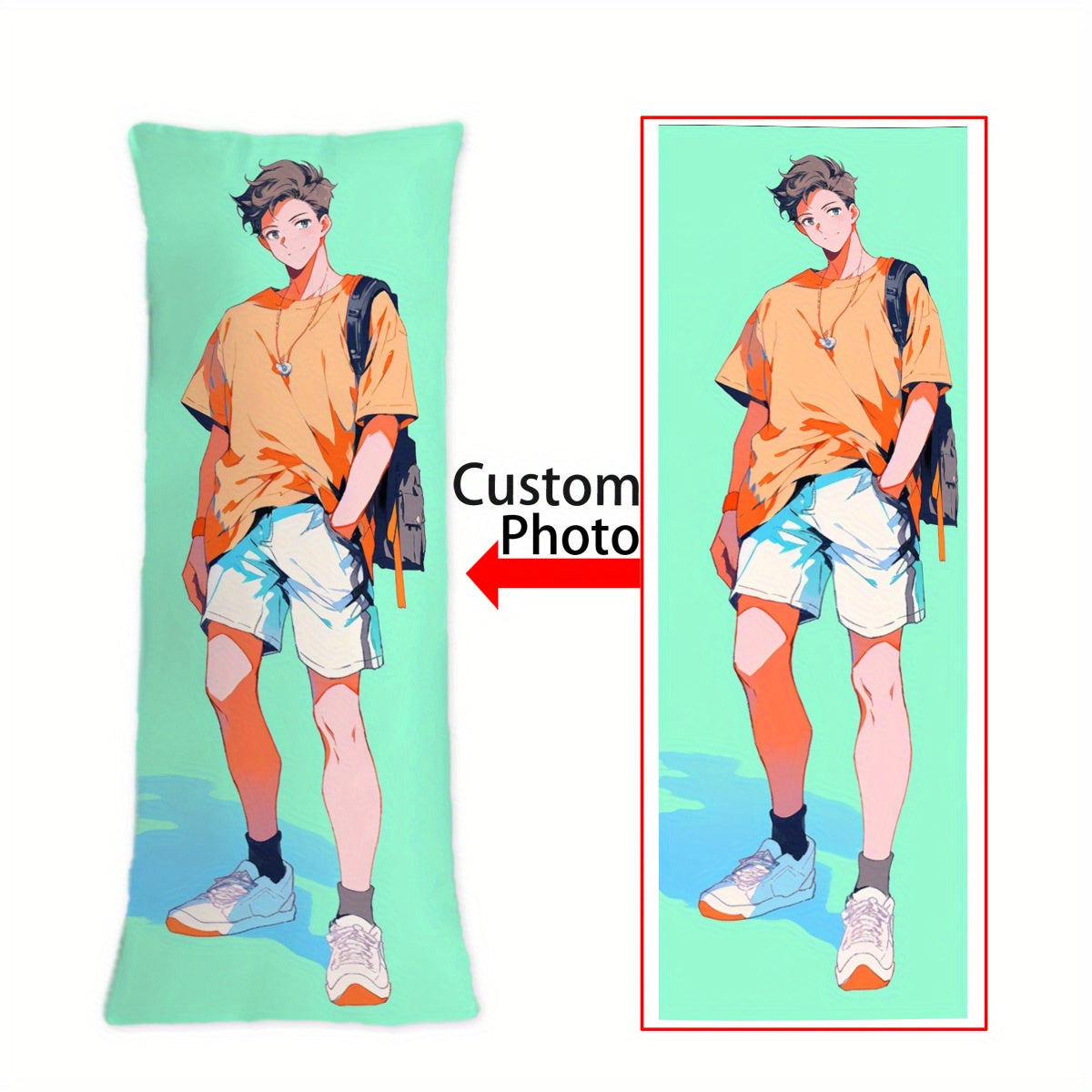 Get a personalized Anime Couple Photo Long Body Pillow Cover, made of soft Polyester Plush material with a single-sided print design. This 50.8x137.16 cm cover does not include an insert, making it a perfect gift for your loved ones or yourself on