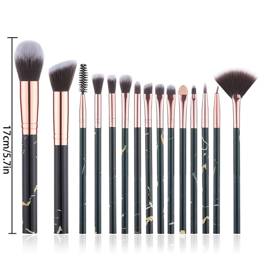 15-piece pink and white floral makeup brush set with soft nylon bristles for all makeup needs, featuring durable ABS handles. Suitable for all skin types and makes a perfect gift.