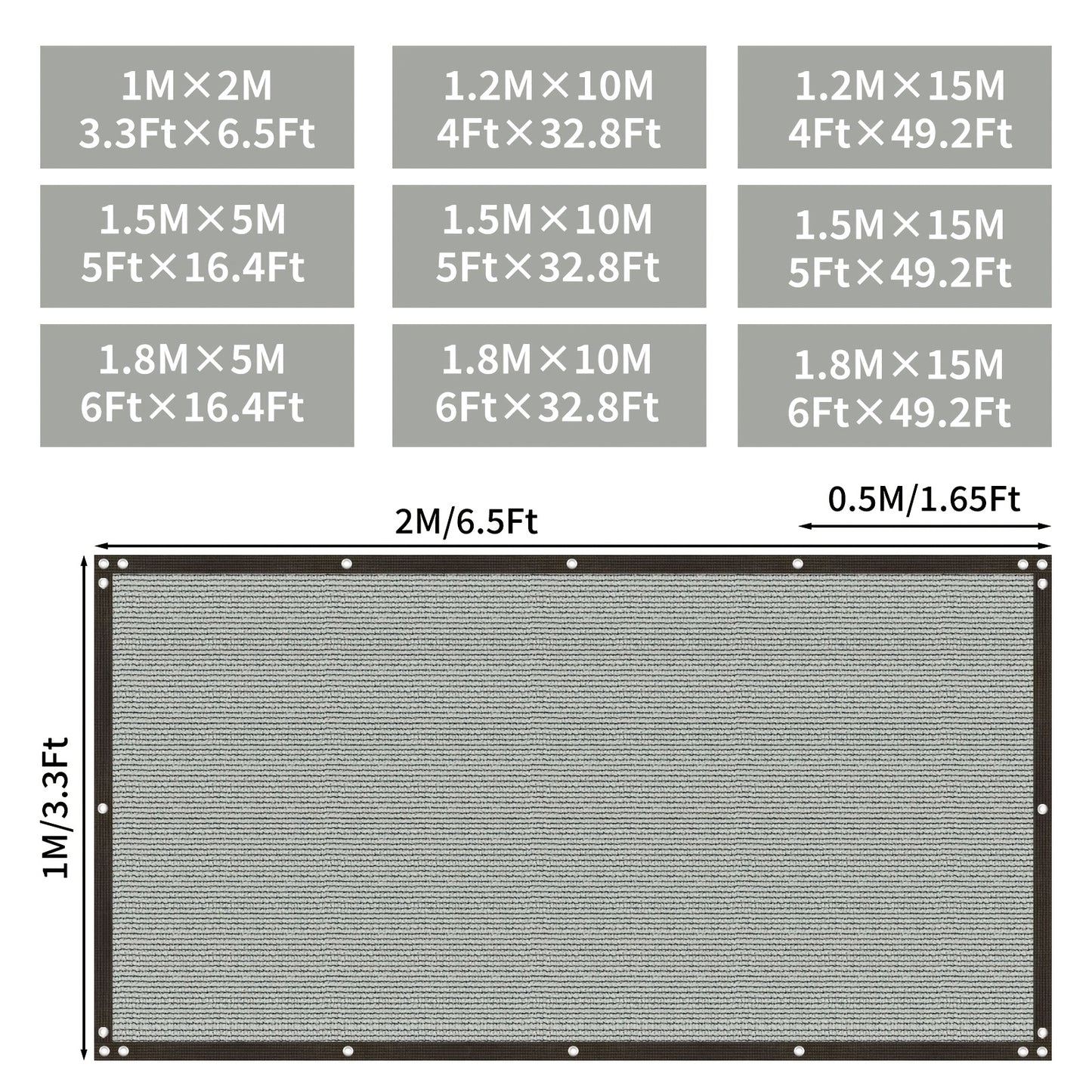 Outdoor privacy screen for fence, balcony and yard, with zip ties. Gray color, 6'x15' dimensions, 150GSM.