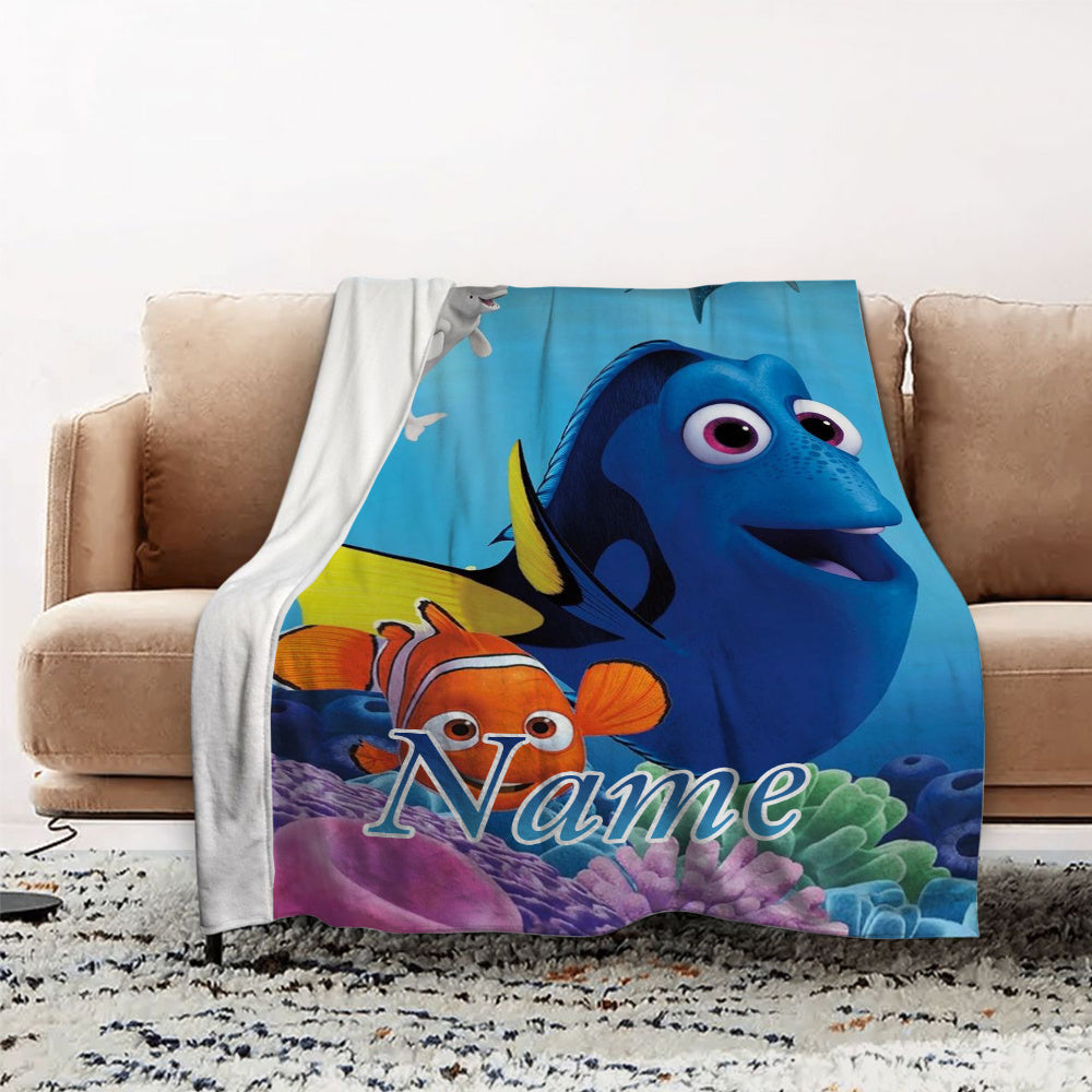 Personalized Finding Nemo Flannel Blanket - Soft and Cozy Throw with Dory and Marlin Print - Custom Name Option, Perfect for Bed, Sofa, Camping, Car Rides, and Movie Nights - Ideal Gift for Valentine's Day & New Year Celebration