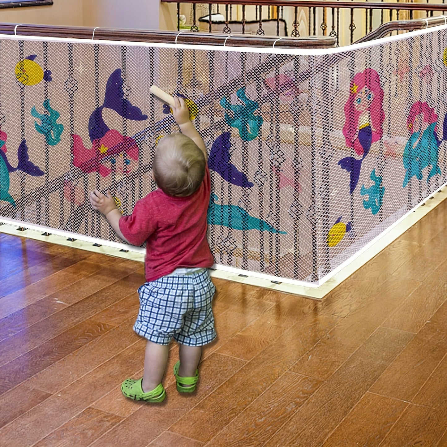 Mermaid-Inspired Safety Gate Set for Kids - Non-Toxic Polyester Stair & Balcony Guard with Vibrant Print by Goldcolin