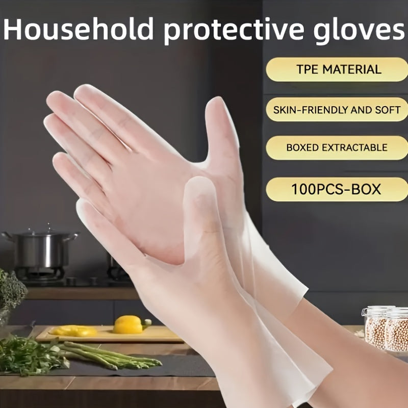 100 pieces of TPE Disposable Gloves approved for food use - Clear, Free of Latex for Kitchen, Household, Beauty & Haircare purposes