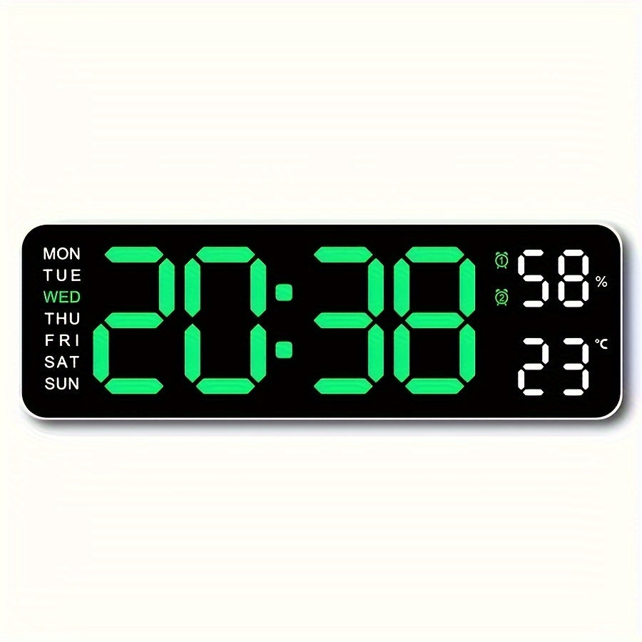 LED digital clock with temperature, humidity display - silent, multi-functional wall/table clock for home or office décor.