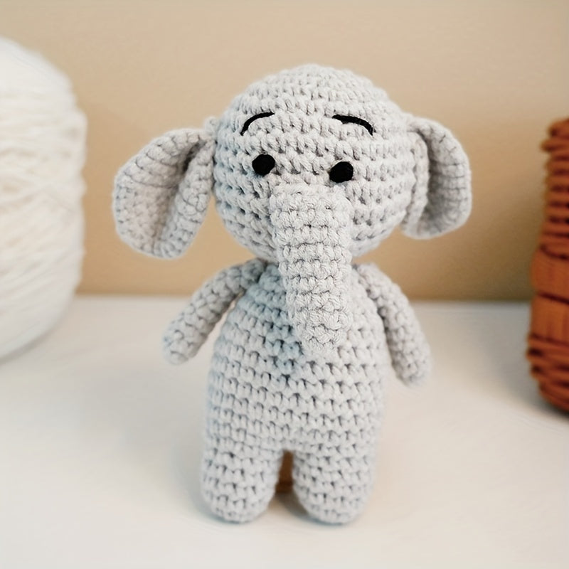 Unique Crocheted Animal Plush Toys - Elephant, Lion, and Bunny - Adorable Cotton Play Dolls in Khaki, Grey, and White - Ideal Keepsake Present