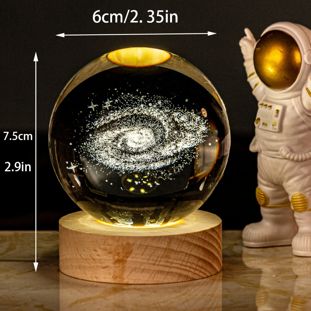 3D Galaxy Crystal Ball Night Light, iliq LED asos bilan, astronomiya ixlosmandlari va sevimli insonlar uchun tug'ilgan kunlar va Sevishganlar kuni kabi maxsus tadbirlarda mukammal sovg'adir.