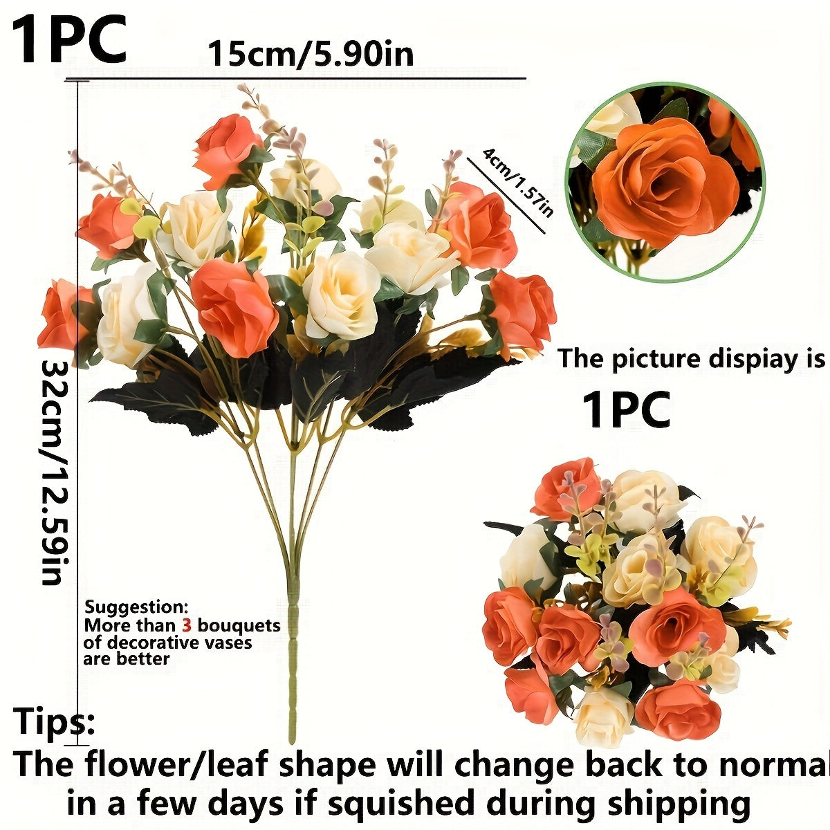 1PC Artificial Autumn Roses for Home Decor, Wedding Bouquets, and Holiday Decoration - Container Not Included.