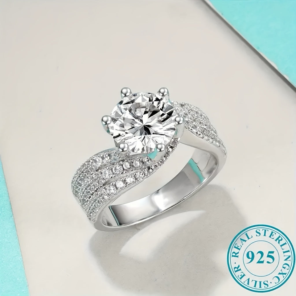 Shine bright with this exquisite 925 sterling silver ring featuring a stunning 5 carat moissanite stone. Perfect for any occasion, this elegant and luxurious fashion piece is ideal for women's engagement, wedding, proposal, or anniversary gift. Suitable