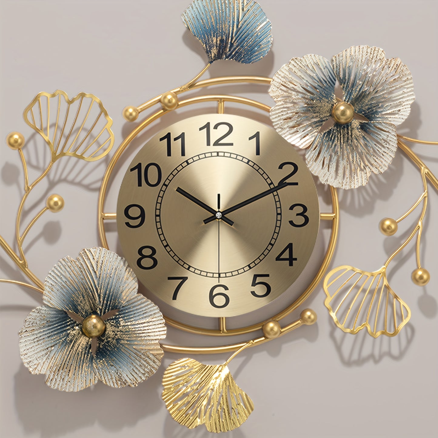 Stylish Ginkgo Leaf Metal Wall Clock - Quiet, Luxurious Floral Design for Various Spaces, Battery Operated (AA Not Included)