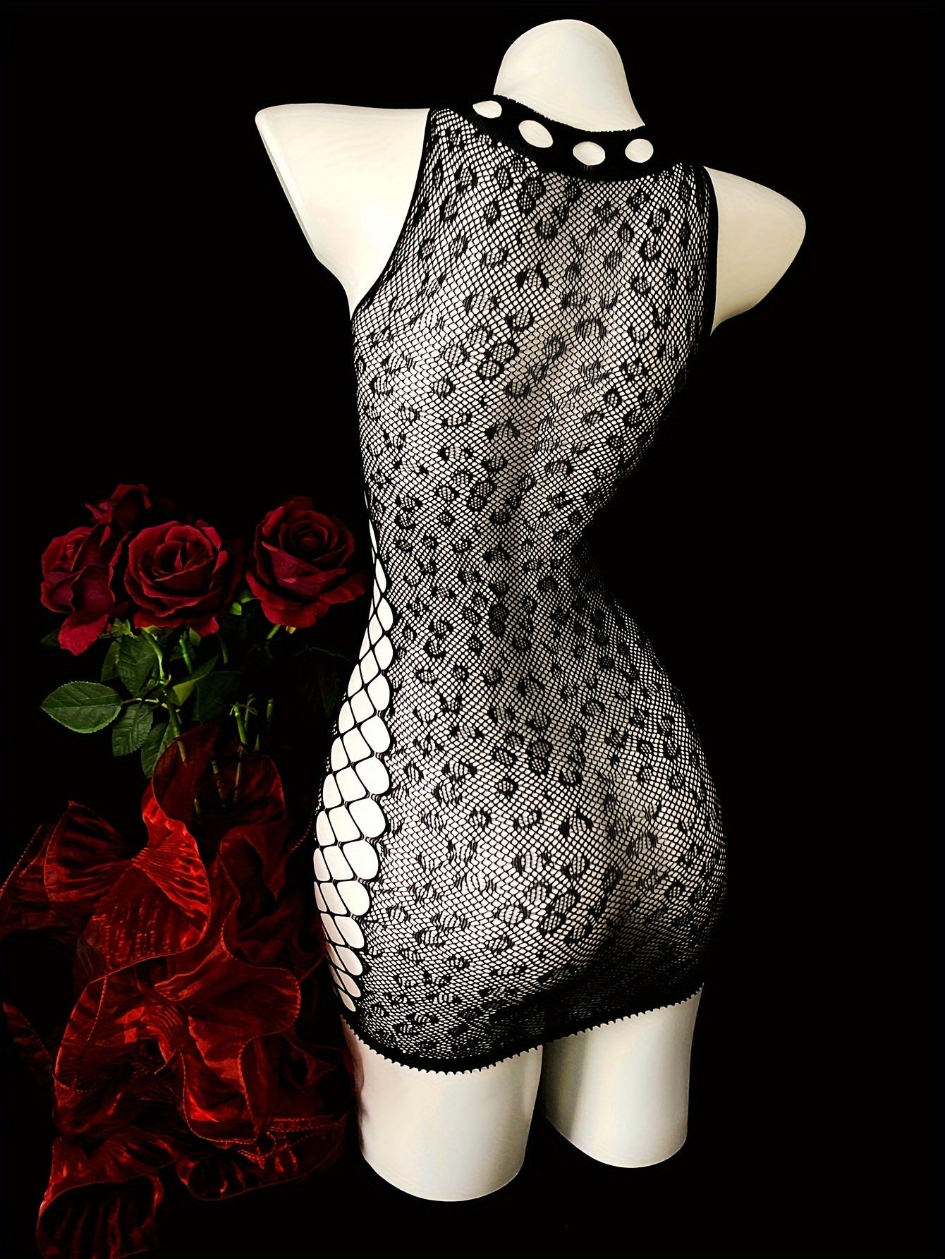 Fishnet bodycon dress with sheer design, ideal for music festivals