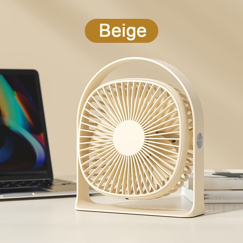 Desktop Fan with LED Light, 5-Speed Strong Wind, 360° Rotatable Head, USB Rechargeable 1200mAh Lithium Battery, Portable Design, Button Control, Plastic Material, Suitable for Indoor & Outdoor Use in Office, Restaurant, Bedroom