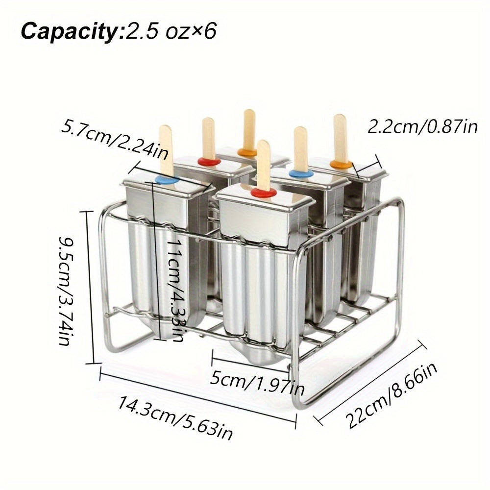 6 or 10 piece set of 304 stainless steel popsicle molds with cover, stainless steel popsicle stand base, and ice cream sticks for DIY golden popsicle molds and creative fruit popsicle molds. Essential kitchen tools for making delicious treats.