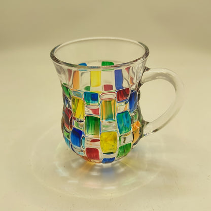 Hand-painted color grid coffee cup and saucer set with European style, perfect for home use.