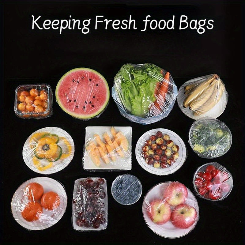 300-Pack Elastic Plastic Food Wrap Covers – Reusable Stretch-to-Fit Bags for Bowls, Produce, Fruits - BPA-Free, Keep Fresh Accessories