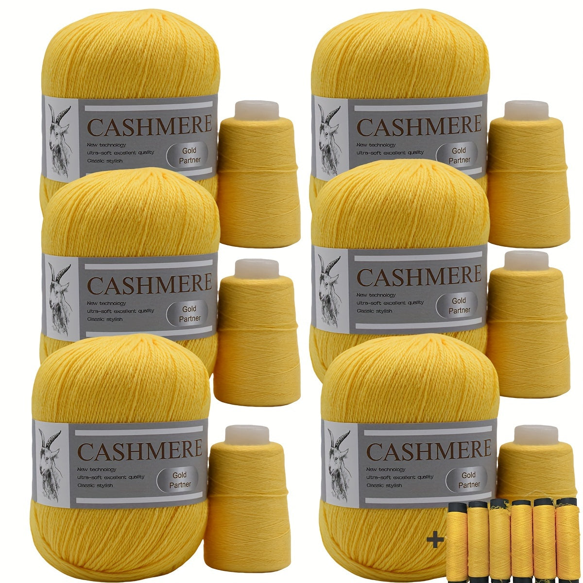 6 luxurious cashmere yarns for hand knitting and crocheting. Ideal for making sweaters, scarves, hats, shawls, cardigans, and gloves. High-quality, soft, warm, multicolored bundle in 10.58