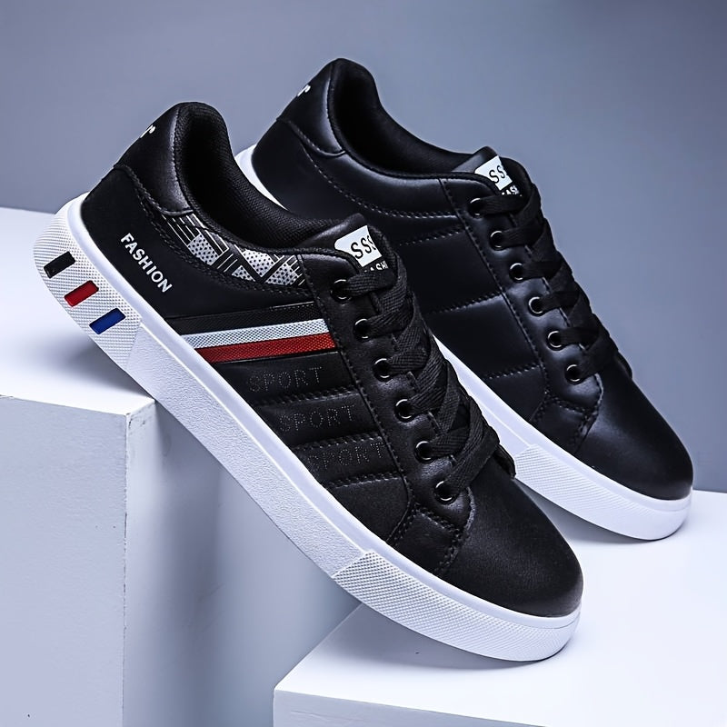 Men's classic low-top skate sneakers with a striped design, PU upper, and durable PVC sole, perfect for casual wear and everyday use. These minimalist sneakers are breathable and