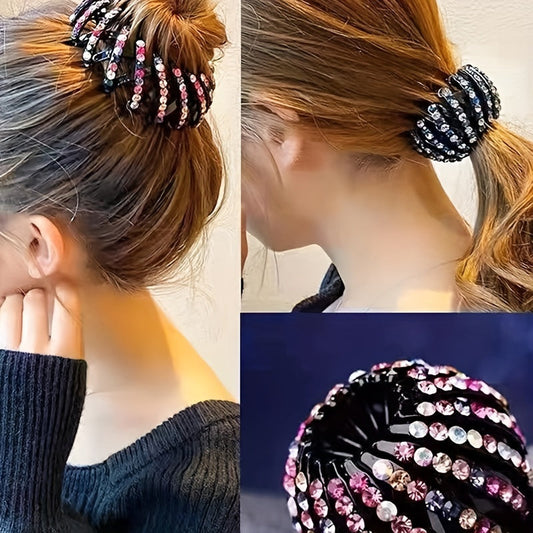 Chic Bird Nest Hair Clip - Shimmering Rhinestone Ponytail Holder Featuring Secure Grip, Durable Hold For Women And Girls - Stylish Hair Accessory