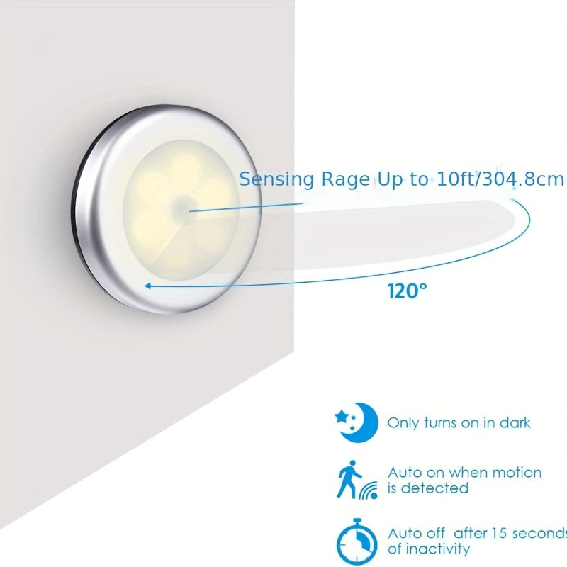 Motion Sensor Light, Indoor LED Night Light, Cordless Battery Operated, For Cabinet Kitchen Step Bedroom Bathroom. Available in 1pc, 3pcs, or 6pcs.