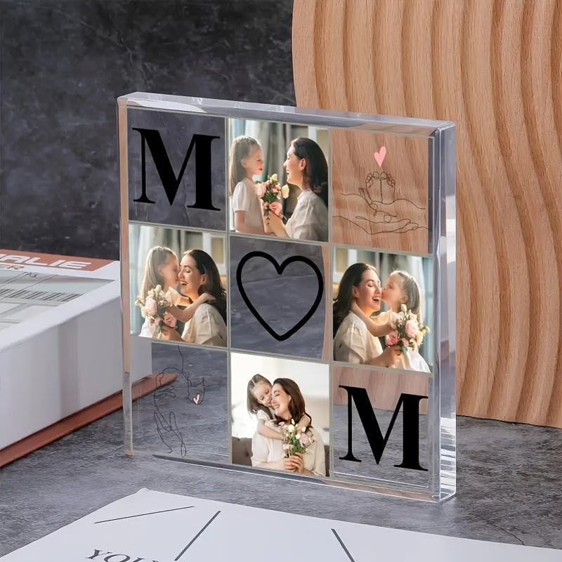 Stylish Acrylic Photo Block Frame Customized for Mom - Holds 4 Horizontal Square Photos, Ideal Mother's Day Gift from Daughter, Made with Strong Acrylic, Great for Decorating Room