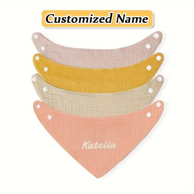 Set of 4 Gauze Triangle Saliva Towels for Kids, Adjustable Buckle Bib for Kids, Feeding Bib, Soft and Breathable, Highly Absorbent, Made from Natural Materials, Personalized Engraving Service Available, Perfect Gift for Kids, Birthdays, Christmas