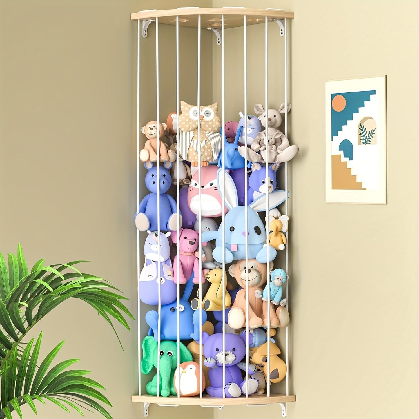 Adjustable Wall-Mounted Wooden Plush Toy Organizer - Space-Saving Storage Solution with Large Angle Design for Living Room & Bedroom