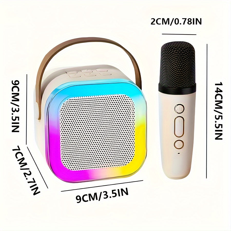 Compact karaoke speaker with wireless microphones, LED disco lights; ideal for home parties and special occasions like birthdays and Valentine's Day.