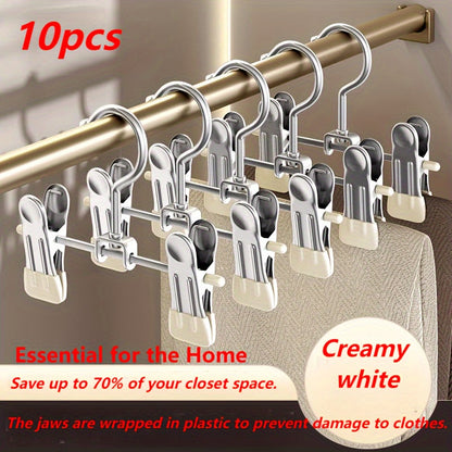 Set of 10 Stainless Steel Pant Hangers with Clips, Versatile Storage Rack for Pants, Skirts, Bras, Scarves, Underwear, Perfect for Bedroom, Balcony, Dorm, Kids' Clothes, Space-Saving Closet Organizer, Essential for Home Organization, Also Suitable for