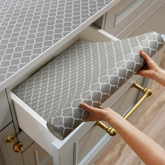 Waterproof PEVA Shelf Liner with Non-Slip Feature - Gray Drawer Mat for Kitchen Cabinets & Bathroom Storage, Washable (29.97x130.05 cm)