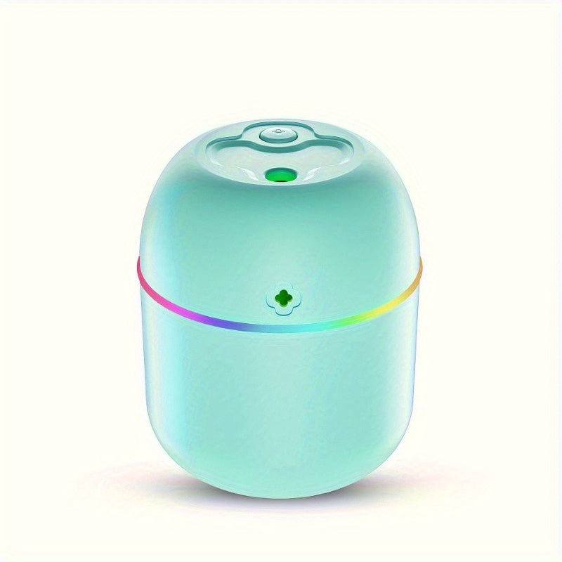 USB-powered humidifier with night light for relaxation in bedroom, office, and car, comes in white and pink.