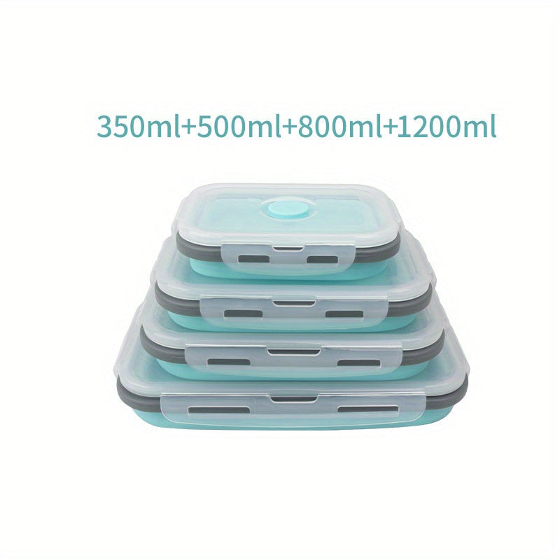 Set of 4 Collapsible Silicone Food Storage Containers with Lids - Ideal Portable Bento Lunch Box for Teens and Professionals - Can be Used in Microwave and Dishwasher - Great for School, Office, and Home Kitchen