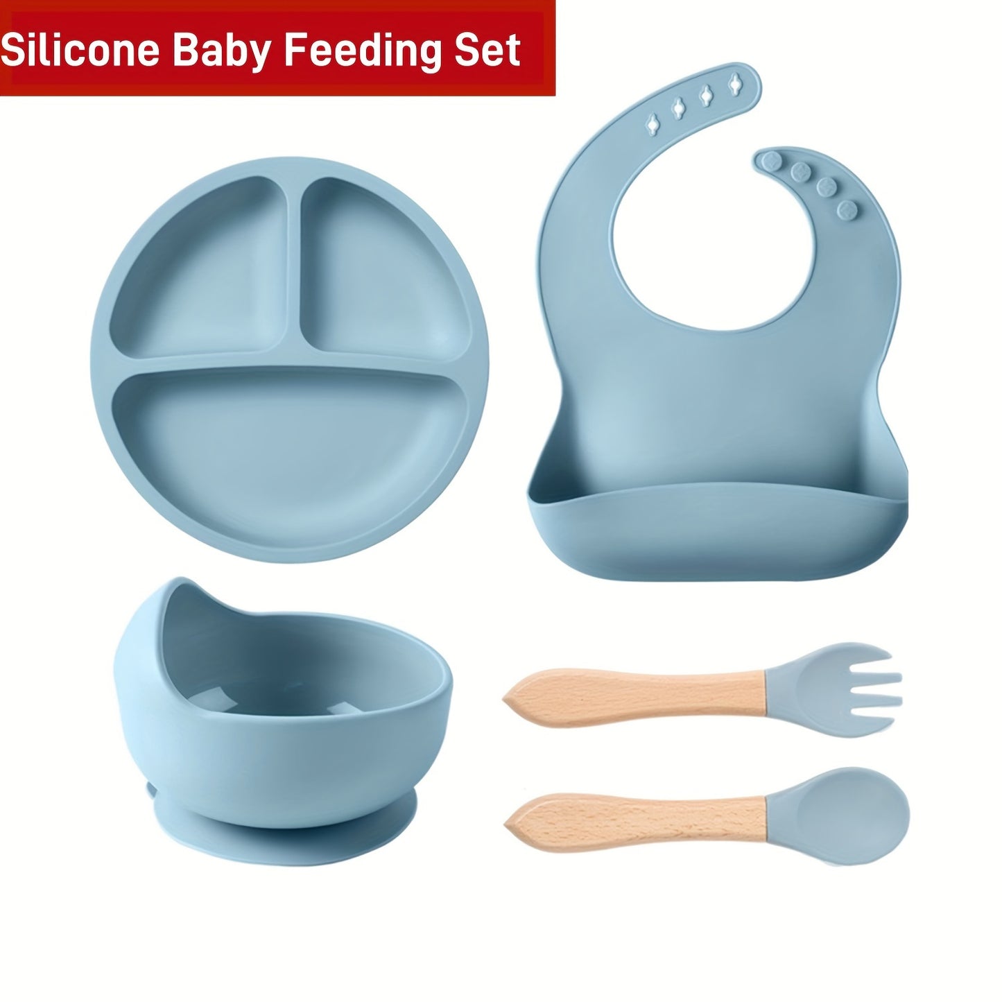 Gray Silicone Kids Feeding Set - Soft, Safe, Easy to Clean Tableware Kit