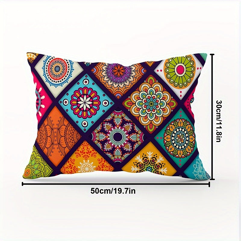 Bohemian Chic Zippered Throw Pillow Cover made of machine washable knit polyester fabric, ideal for decorating living room and bedroom. 45.72x45.72 cm size, insert not included.