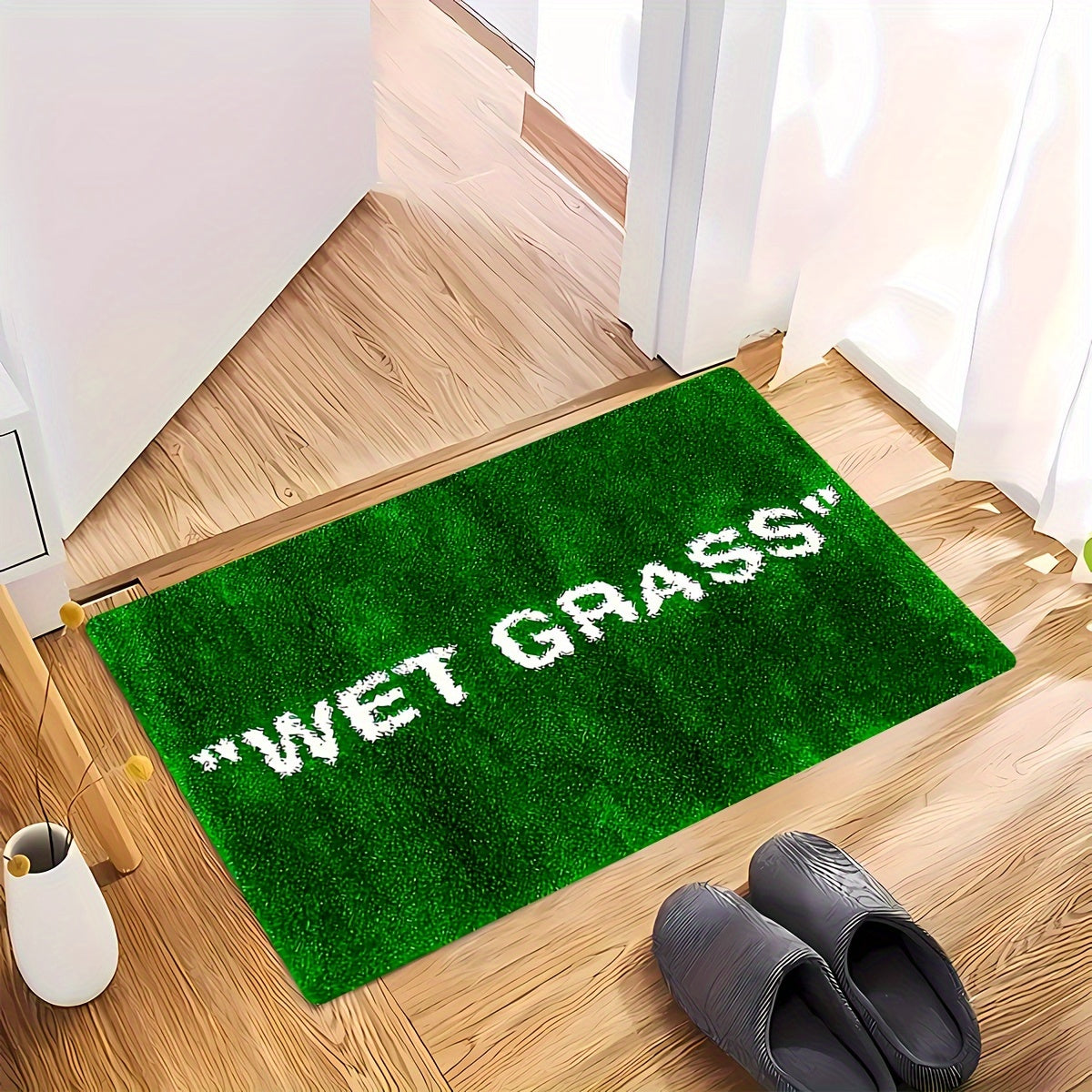 Add a touch of nature to your home with this 1pc Green Grass Wet Texture Area Rug. Designed with a non-slip backing, this rug is machine washable and perfect for decorating living rooms, bedrooms, kitchens, and dining rooms. Create a casual and cozy