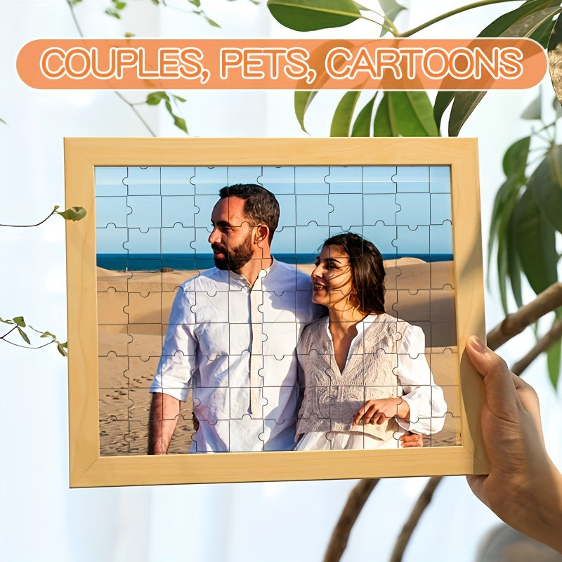 Custom Personalized Photo Puzzle Frame: Unique Jigsaw Gift for Couples, Anniversaries, and Special Occasions - High Quality Printing on Wooden Frame