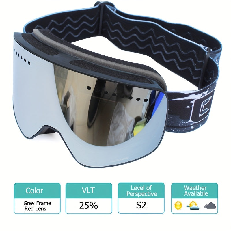 BOLLFO Anti-Fog Ski Goggles for Adults with Magnetic Double Layer Lens, Durable Frame, and Multiple Color Options.