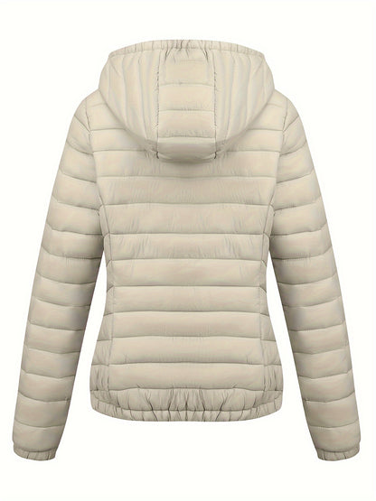 Zip-up Puffy Coat with Slant Pockets for Fall & Winter, Women's Clothing