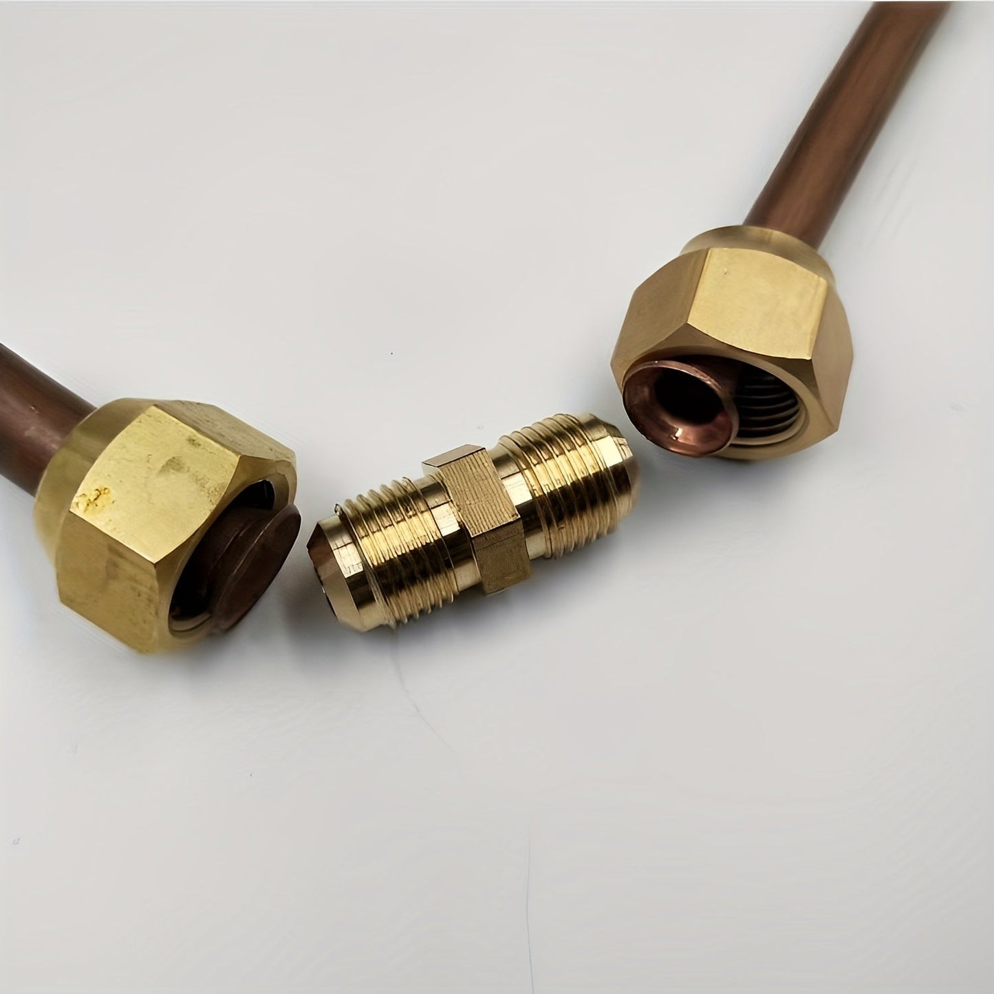 High-Quality Brass Air Conditioning Copper Tube Adapter - Female-Male Flare Thread Connector, Sizes Include 1/4", 3/8", 1/2", 5/8", 3/4" - Double-Headed Joint Ensures Leak-Proof AC Maintenance