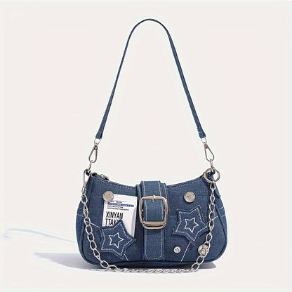 High-quality niche denim armpit bag for cool and sassy girls in retro sweet style, perfect for autumn and winter.