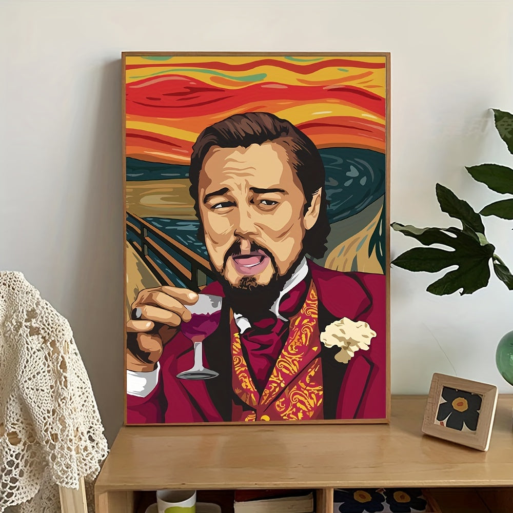 Canvas poster featuring modern art inspired by the movie "The Scream" with a classic Leo painting. Ideal gift for any room, fall decor option. Frame not included.