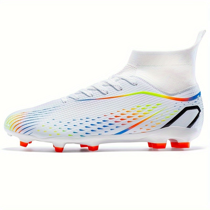 Men's Soccer Cleats FG 2024 with Fashionable Grid Pattern, PU Upper, TPU Sole, EVA Insole, Anti-Slip, Lace-Up Closure for All-Season Outdoor Sports.