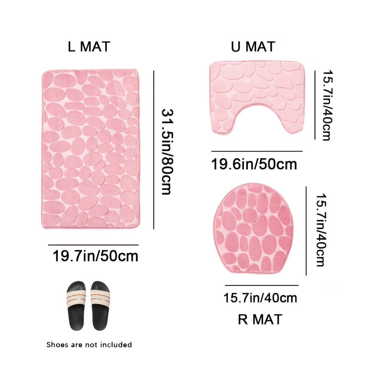 Collection of 1/3 Plush and Highly Absorbent Bath Mats, Including Non-Slip Rugs, U-Shaped Contour Mat, and Toilet Seat Cover. These Mats Feature a Beautiful Floral Embossed Design with Slip-Resistant Backing, Excellent Water Absorption Properties, and