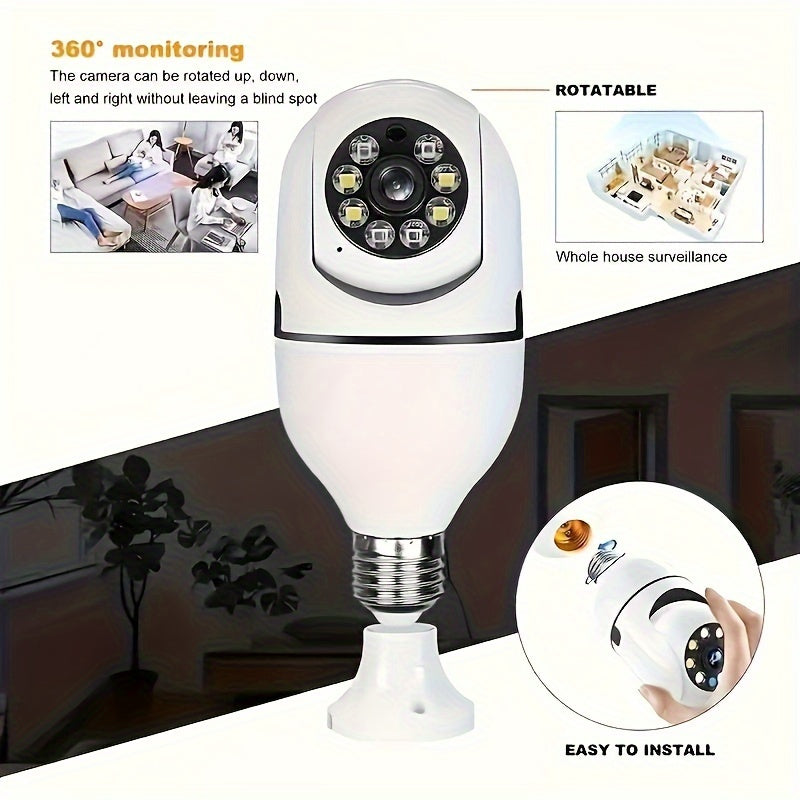 Wireless Security Camera Light Bulb with Smart Features: Suitable for Indoor and Outdoor Use, Equipped with 2-Way Audio, Motion Detection, Alarm Alerts, and Pet Monitoring Capability.