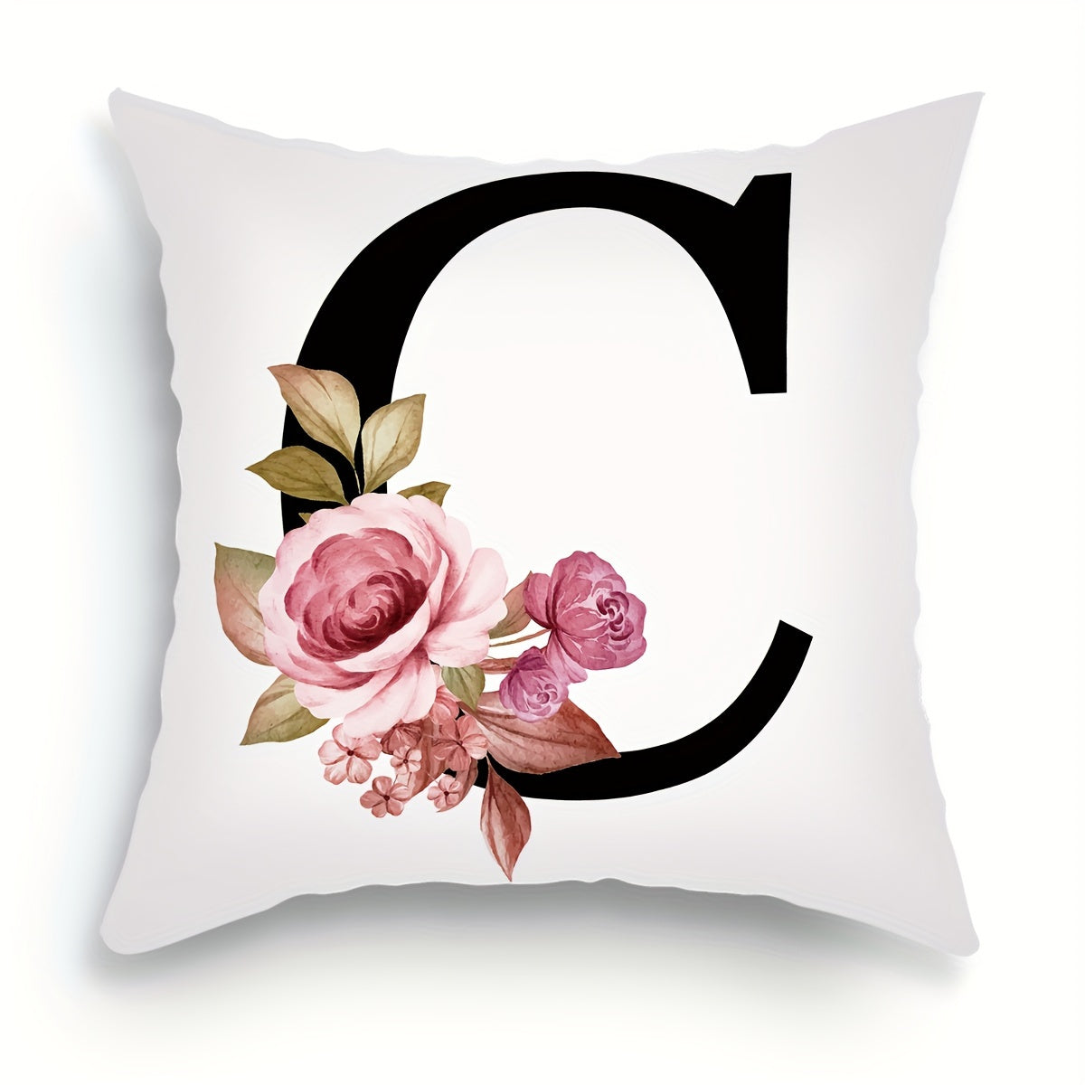 English letter flower print pillowcase for sofa cushions, 45.72cm x 45.72cm.