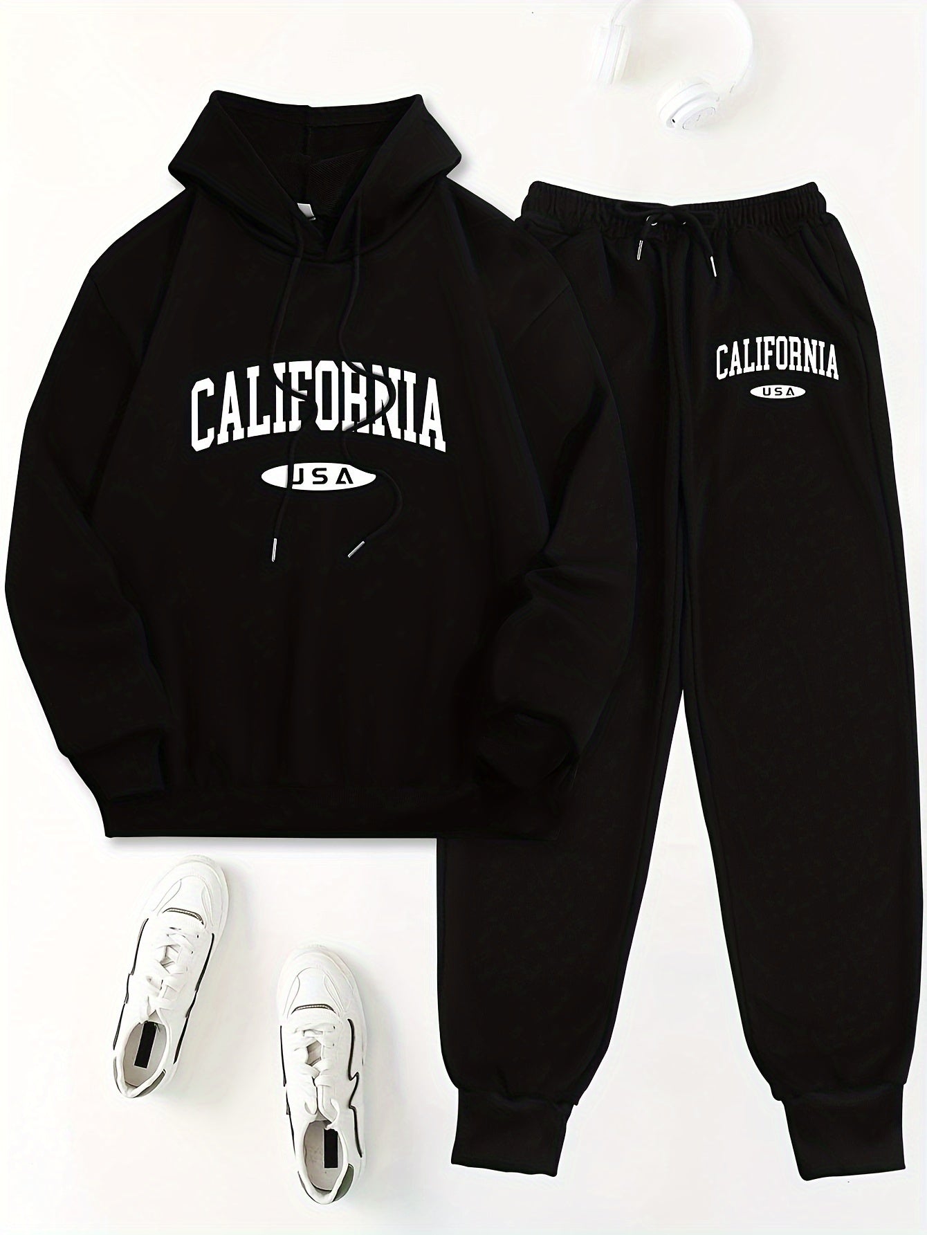 Women's 2-piece casual set featuring a letter print hoodie and joggers. Made of polyester, machine washable with long sleeves. Perfect for spring/fall fashion.