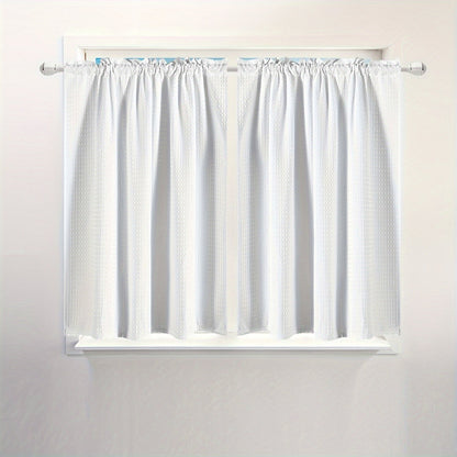 Set of 2 Waffle Weave Half Window Curtains. Waterproof Small Window Curtains for Bathroom, Ideal for Coffee Shops and Kitchens.